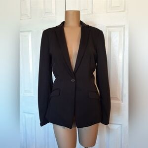 H&M Black Folded Collar Buttoned Casual Jersey Office Blazer - Size 10